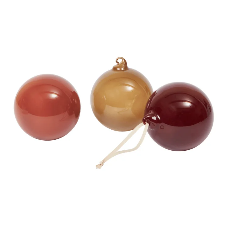 Ferm Living - Glass Baubles Kerstbal, L, roze ondoorzichtig (set van 3)