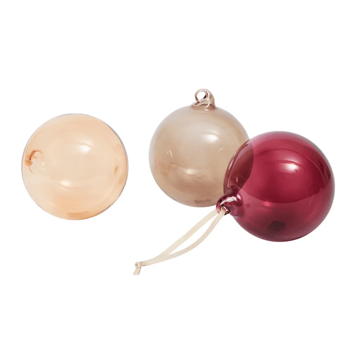 Ferm Living - Glass Baubles kerstbal, L, doorschijnend roze (set van 3)