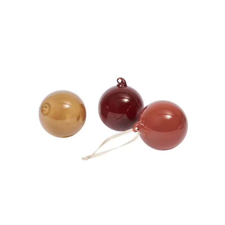 Ferm Living - Glass Baubles Kerstbal, M, roze ondoorzichtig (set van 3)