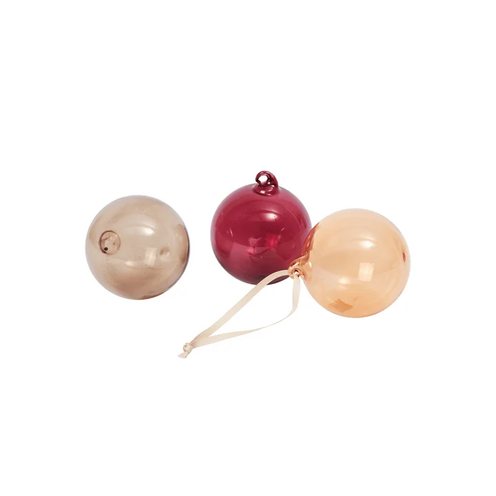 Ferm Living - Glass Baubles Kerstbal, M, doorschijnend roze (set van 3)