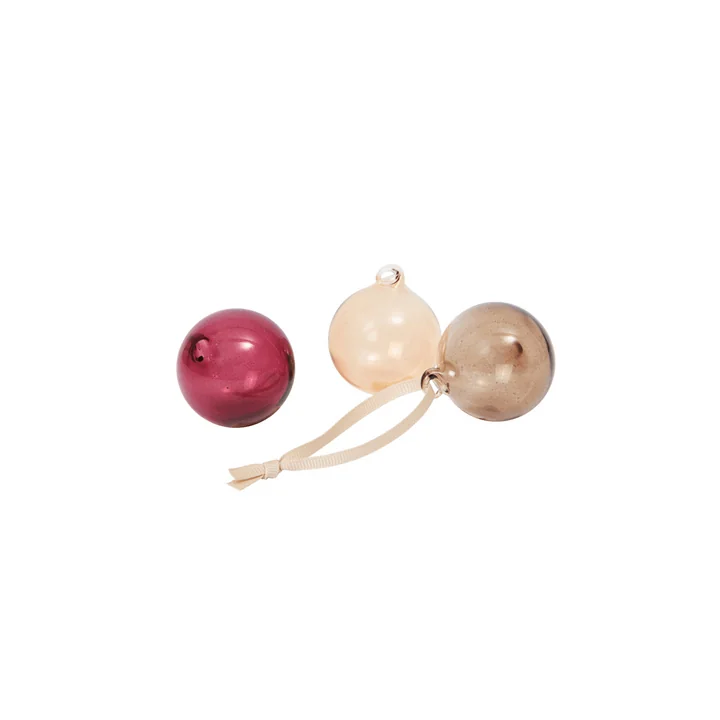 Ferm Living - Glass Baubles kerstbal, S, doorschijnend roze (set van 3)