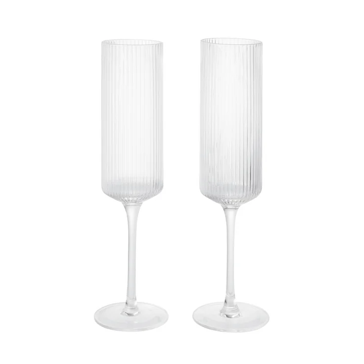Ferm Living - Ripple Champagneglas (set van 2), helder