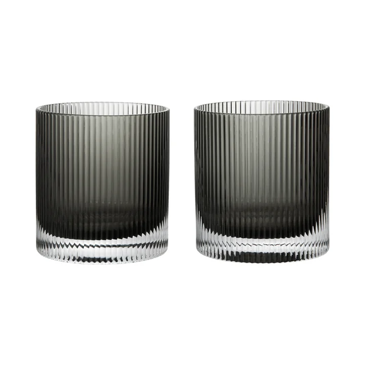 Ferm Living - Ripple drinkglas, gerookt grijs (set van 2)
