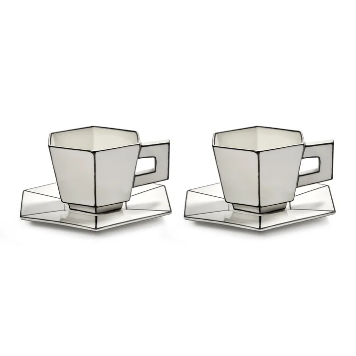 Serax - Carte Blanche Cappuccinokop met schotel, wit / zwart (set van 2)