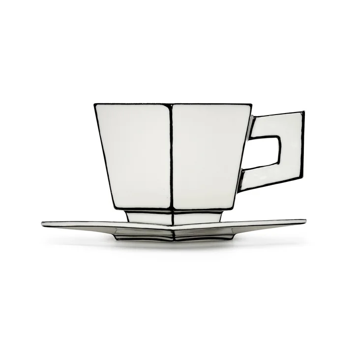 Serax - Carte Blanche Cappuccinokop met schotel, wit / zwart