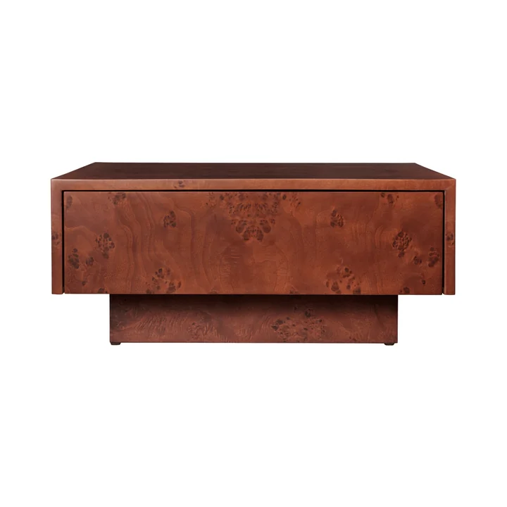 Ferm Living - Burl salontafel, met lade, 70x 70 cm, donker gebeitst