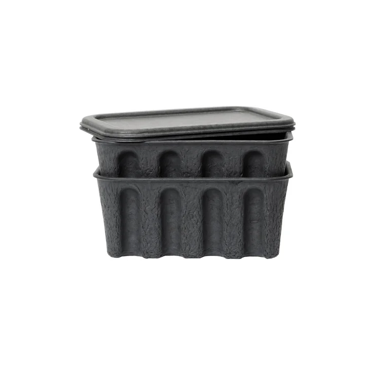 Ferm Living - Paper Pulp Opbergdoos, klein, charcoal (set van 2)