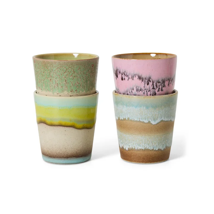 HKliving - 70's Koffiemok, 230 ml, pop art (set van 4)