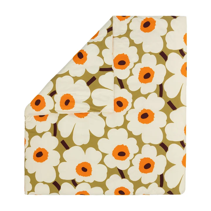 Marimekko - Unikko Dekbedovertrek, 210 x 210 cm, karamel / crème / warm oranje (Herfst / Winter 2025)