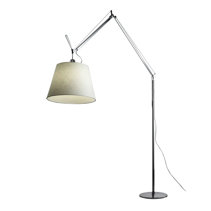 Tolomeo Mega vloerlamp met dimmer, perkament kap Ø 42 cm, zilver by Artemide