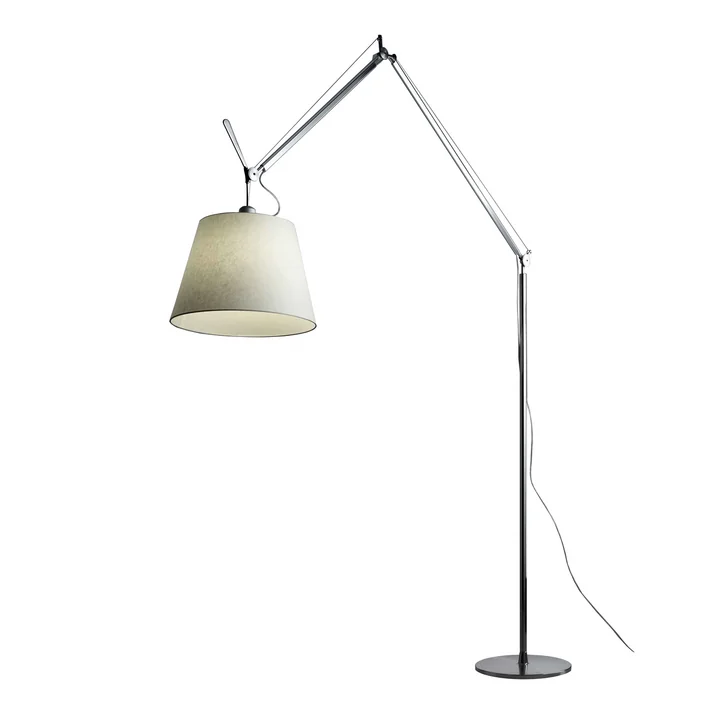 Tolomeo Mega vloerlamp met dimmer, perkament kap Ø 36 cm, zilver by Artemide
