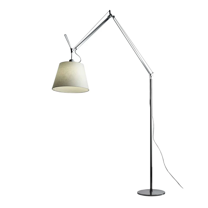 Tolomeo Mega vloerlamp met dimmer, perkament kap Ø 32 cm, zilver by Artemide