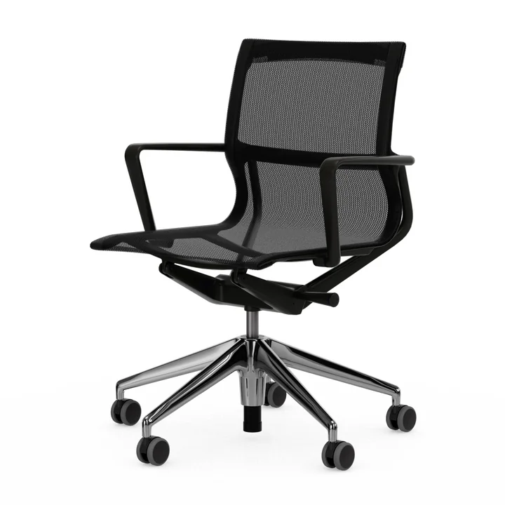 Vitra - Physix bureaudraaistoel, voet gepolijst aluminium, TrioKnit black pearl / diepzwart