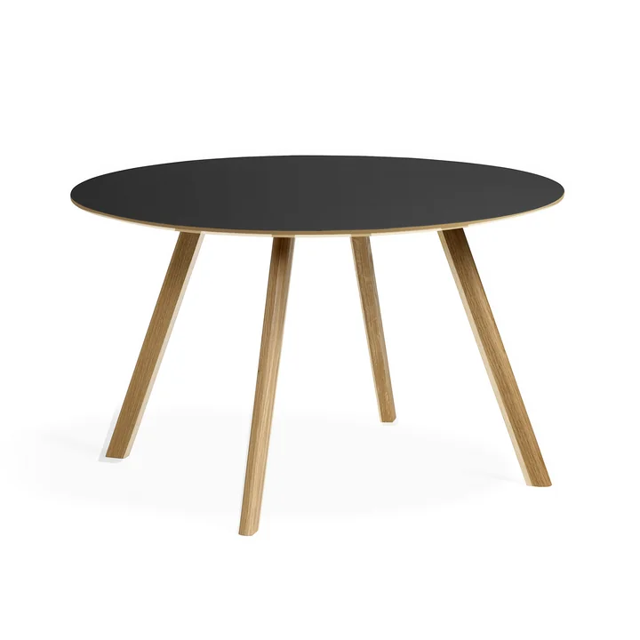 HAY - Copenhague CPH25 2. 0 Tafel Ø 120 cm, gelakt eiken / zwart linoleum