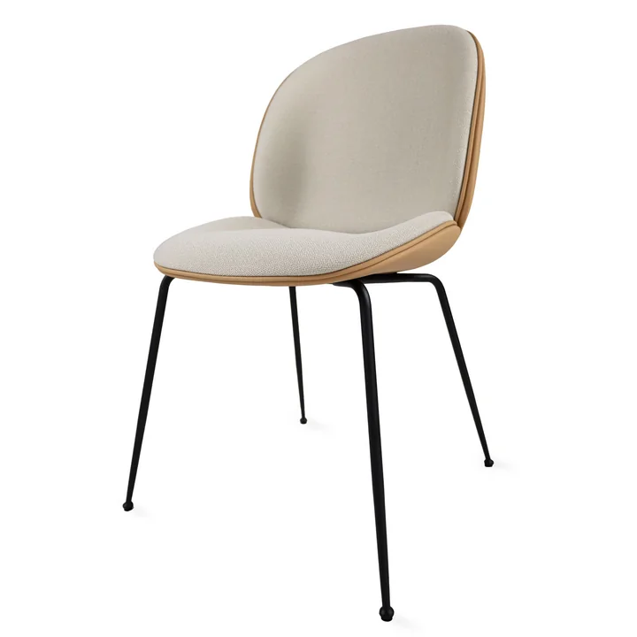 Gubi - Beetle Dining Chair Volledige bekleding (Conic Base), zwart / Vidar (146) / Valencia leder kasjmier (Exclusive Edition)