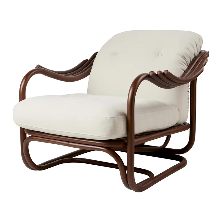 Gubi - Poltrona Tria lounge fauteuil, donker rotan / Reales (001) (kunststof glijders)
