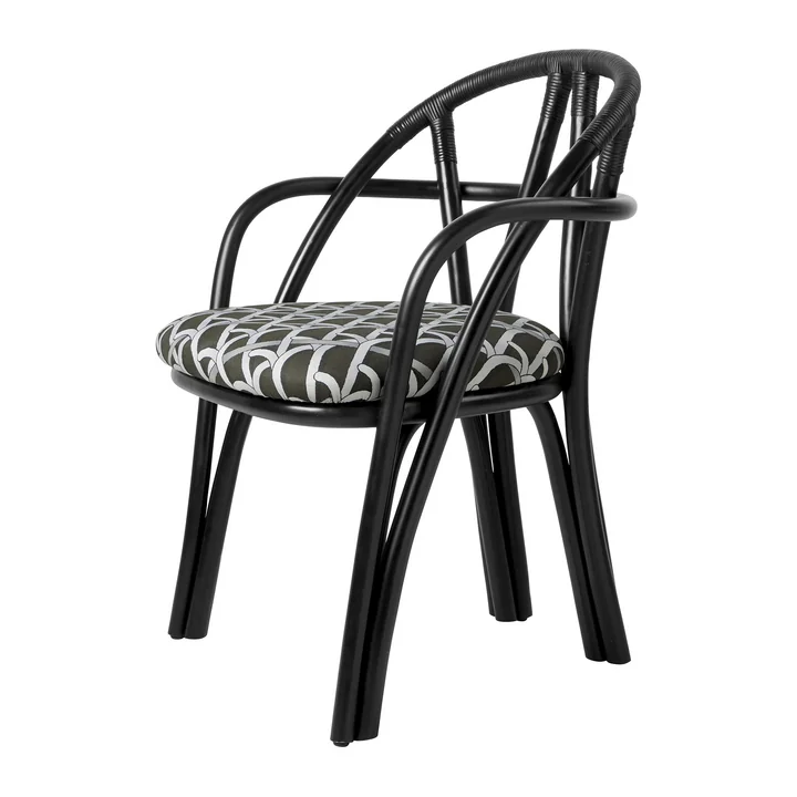 Gubi - Bistra fauteuil, rotan ebbenhout / Reales-patroon (003) (kunststof glijders)