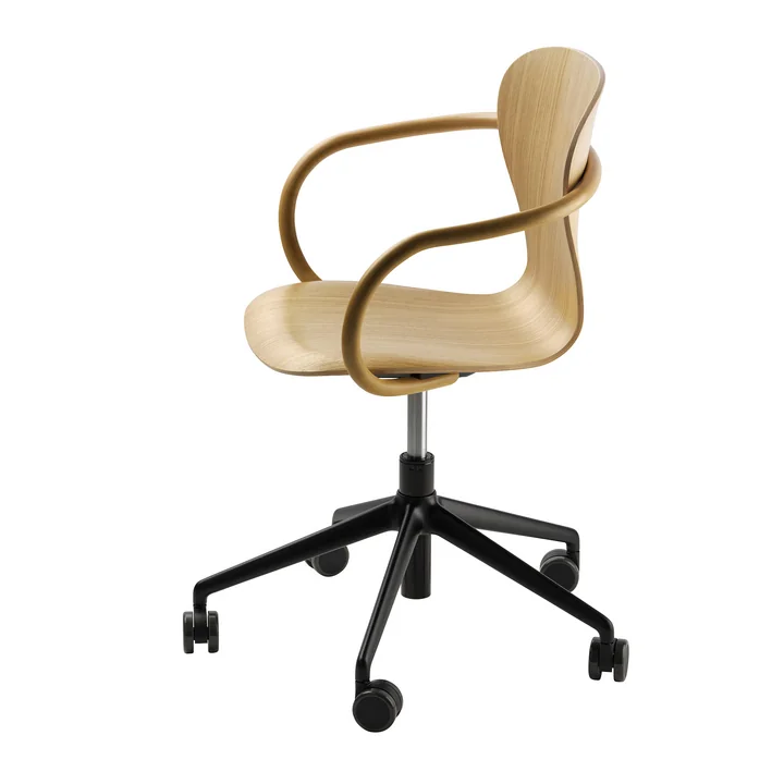 Thonet - S 220 FDRW Zwenkstoel met wielen, onderstel eiken blank gelakt/ aluminium zwart
