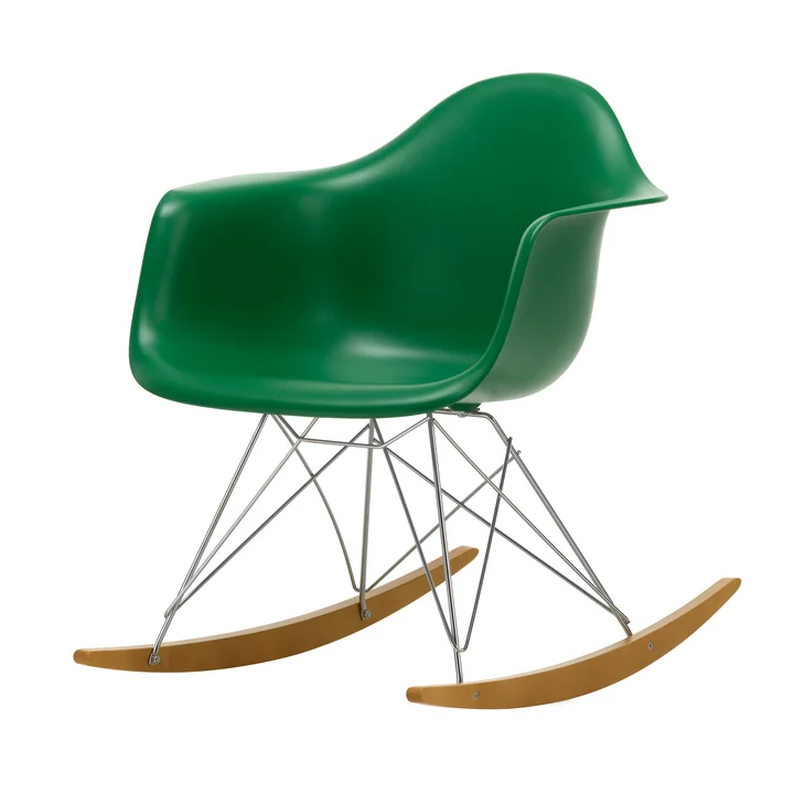 Vitra - Eames Plastic Fauteuil RAR RE, geelachtig esdoorn / chroom / smaragd