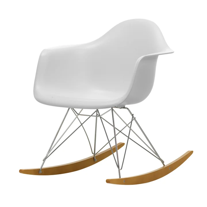 Vitra - Eames Plastic Fauteuil RAR RE, geelachtig esdoorn / chroom / katoen wit