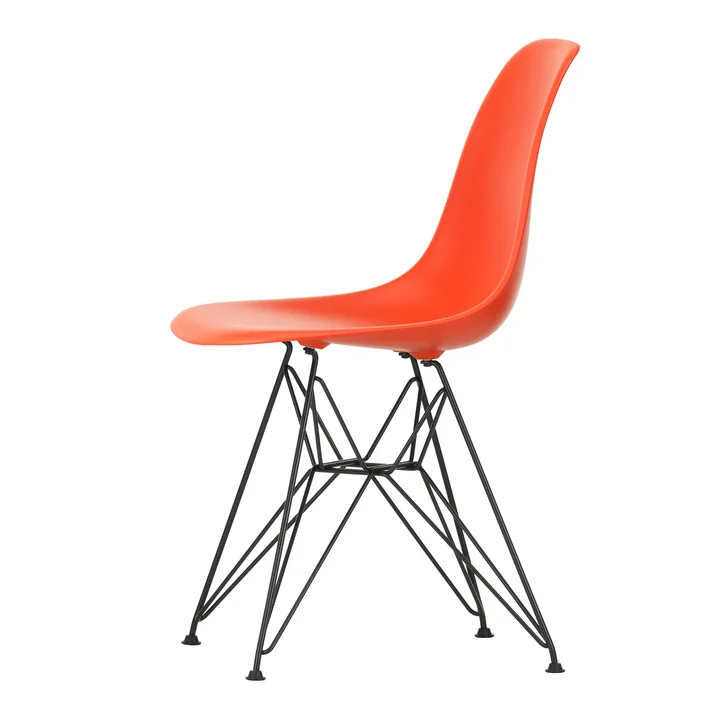 Vitra - Eames kunststof bijzetstoel DSR RE, basic dark / klaproosrood (vilten glijdoppen basic dark)