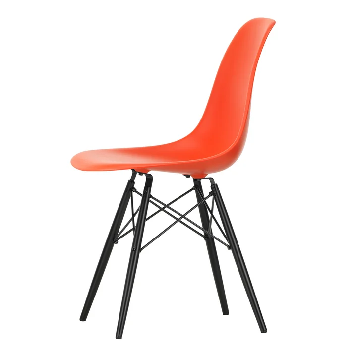 Vitra - Eames Plastic Bijzetstoel DSW RE, ahorn zwart / klaproos rood