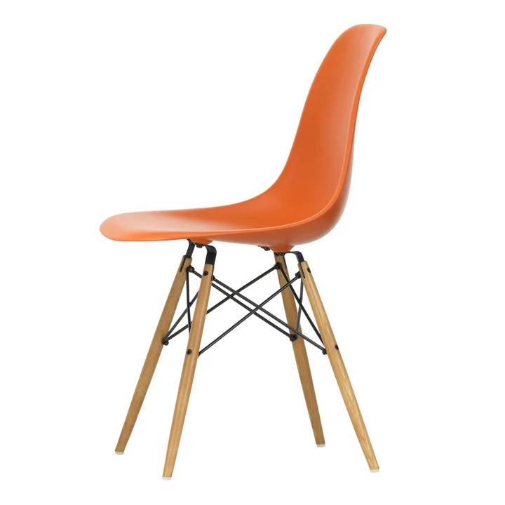 Vitra - Eames Plastic Bijzetstoel DSW RE, essenhouten kleur / roest oranje