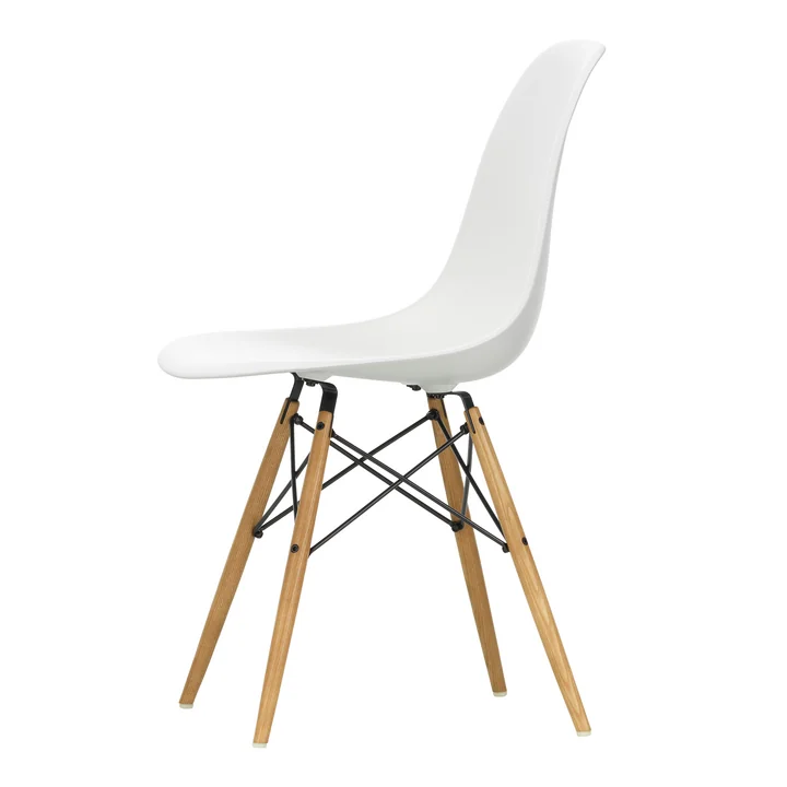 Vitra - Eames Plastic Bijzetstoel DSW, essenhouten kleur / wit