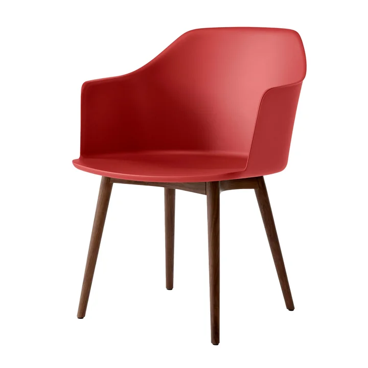 & Tradition - Rely Fauteuil HW76, walnoot gelakt / vermiljoen rood
