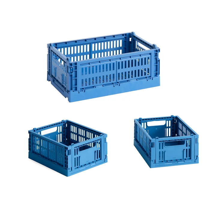 HAY - Colour Crate mand S + Mini, elektrisch blauw, gerecycled (set van 3)
