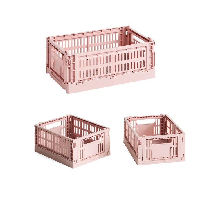 HAY - Colour Crate mand S + Mini, blush, gerecycled (set van 3)