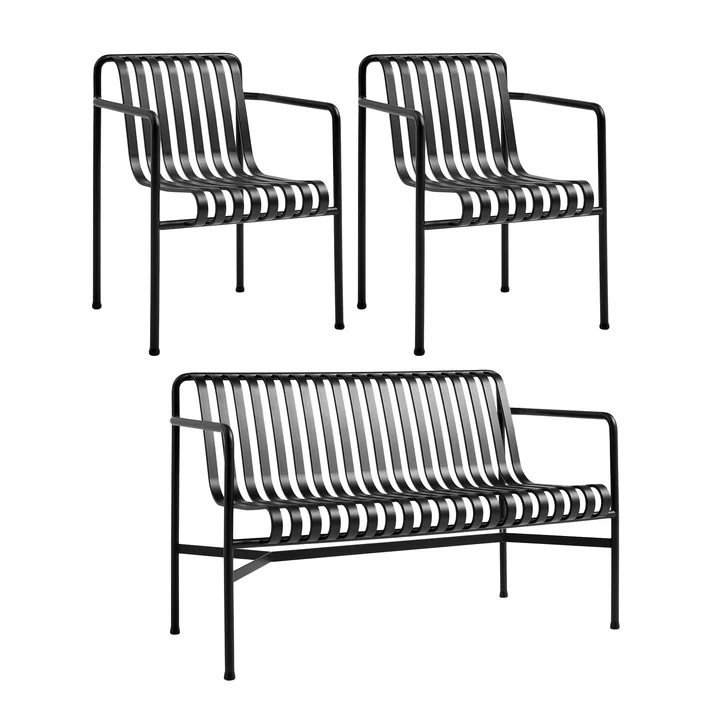 HAY - Palissade Dining Bench + 2x Eetkamerstoel, antraciet