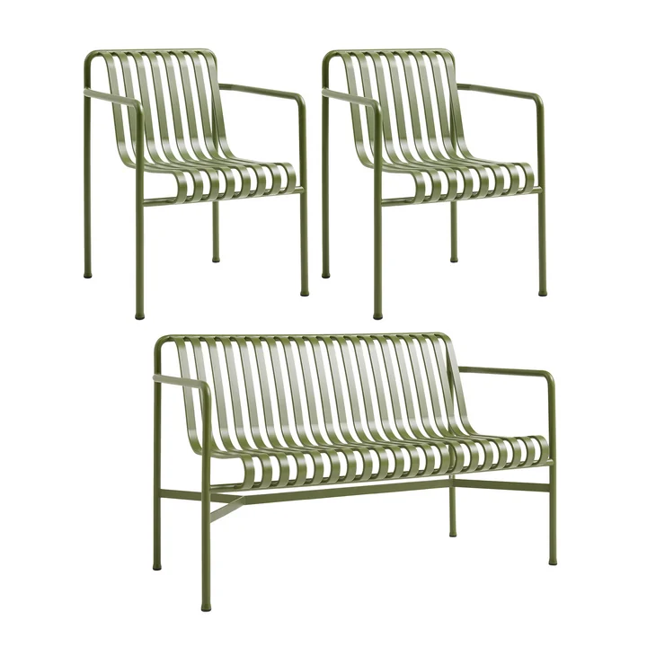 HAY - Palissade Dining Bench + 2x Eetkamerstoel, olijf