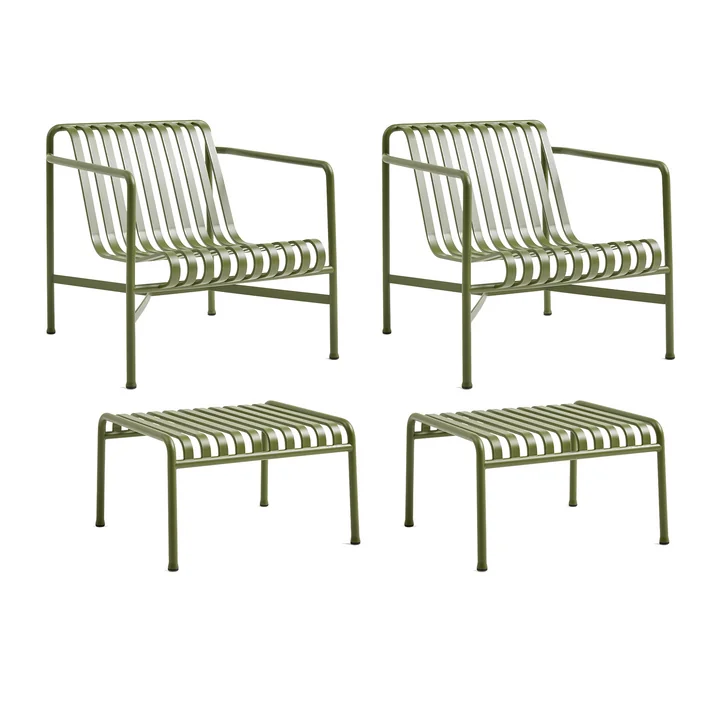 HAY - Palissade 2x Loungestoel Laag + 2x Ottoman, olijf
