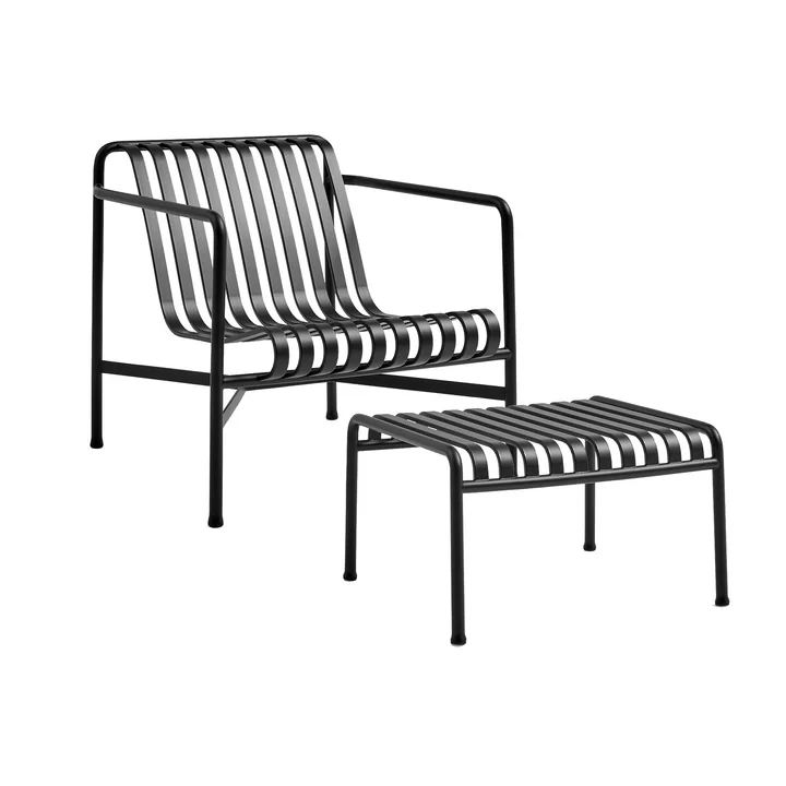 HAY - Palissade Loungestoel Laag + Ottoman, antraciet