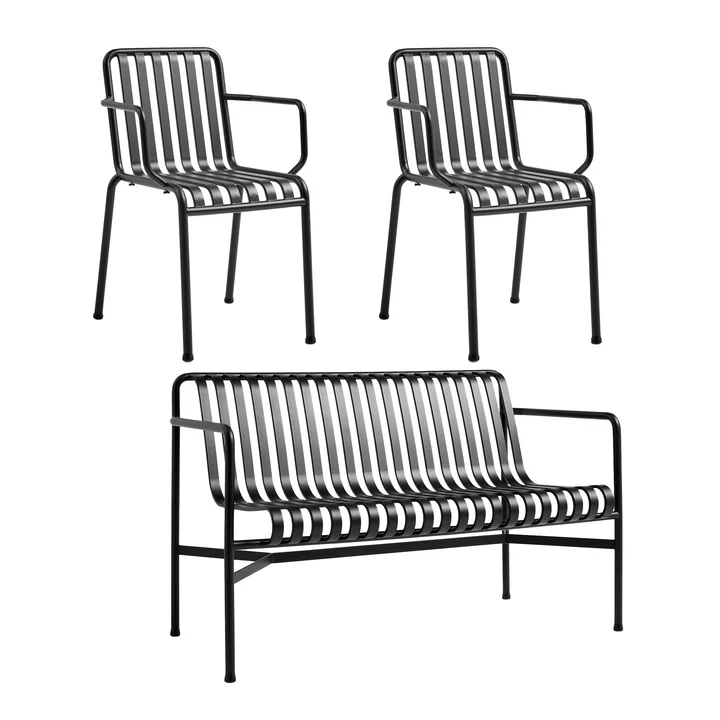 HAY - Palissade Dining Bench + 2x fauteuil, antraciet