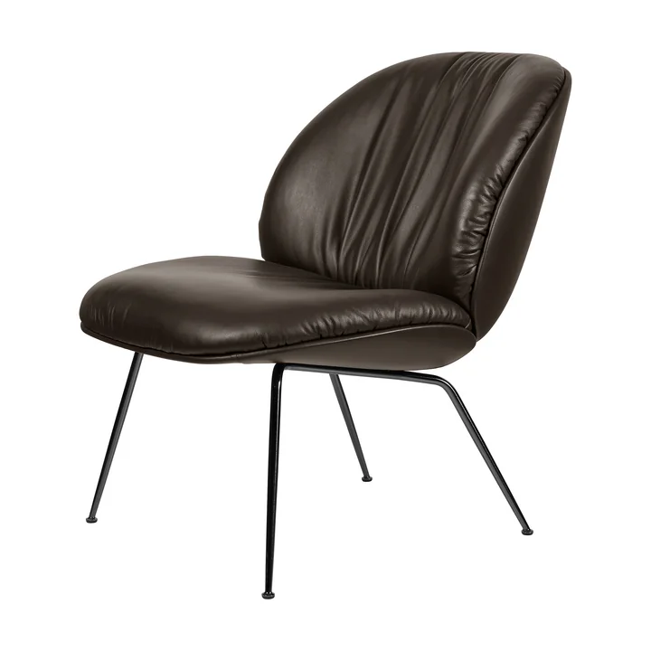 Gubi - Beetle Soft Lounge Chair, volledig gestoffeerd, zwart mat / koffie (glad leer)