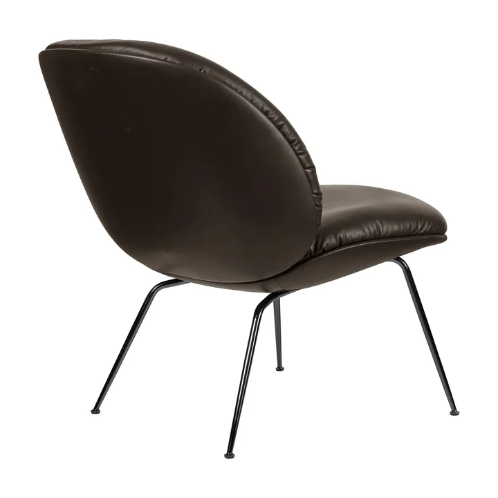 Gubi - Beetle Soft Lounge Chair, volledig gestoffeerd, zwart mat / koffie (glad leer)