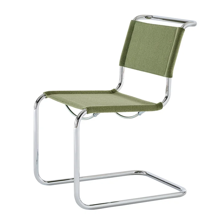 Thonet - S 33 V stoel, chroom / reseda groen (stof Gabriel Nobel)