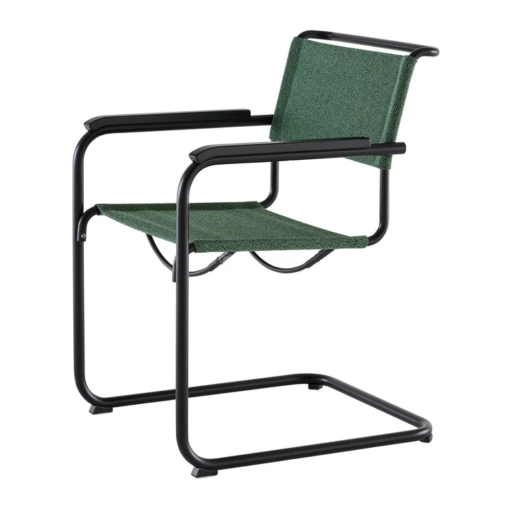 Thonet - S 34 V Fauteuil, gitzwart / malachiet (Rohi Cento stof) / gebeitst eiken armleuningen