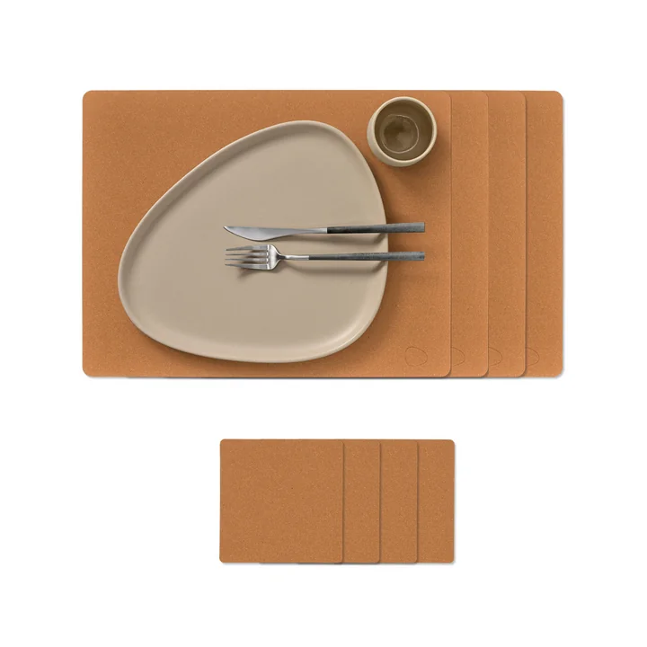Lind DNA - Square L geschenkset, Core gevlekt naturel (4 placemats + 4 glazen onderzetters)