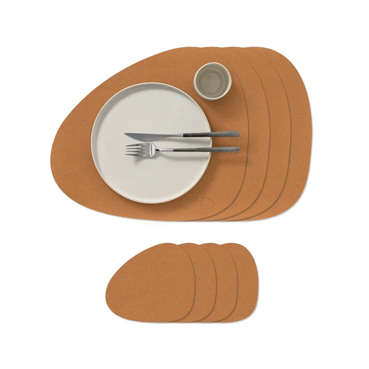 Lind DNA - Curve L geschenkset, Core gevlekt naturel (4 placemats + 4 glazen onderzetters)