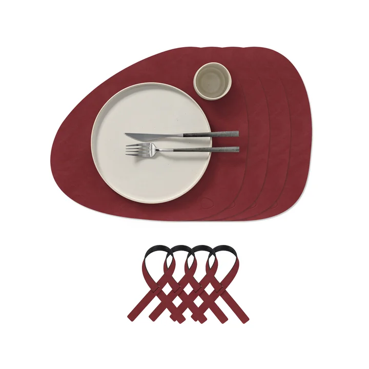 Lind DNA - Curve L geschenkset, Nupo rood (4 placemats + 4 servetringen)