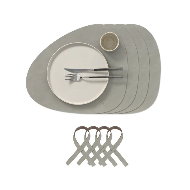 Lind DNA - Curve L geschenkset, Nupo lichtgrijs (4 placemats + 4 servetringen)