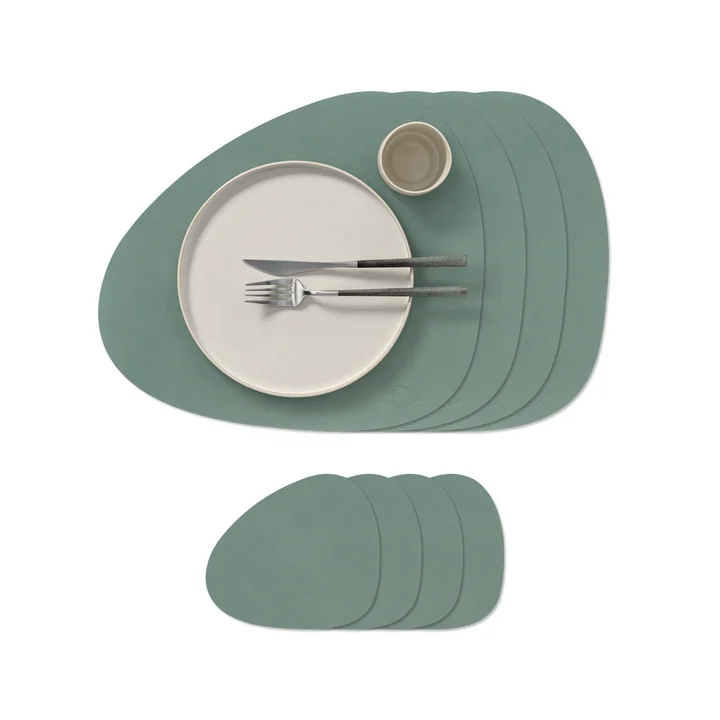 Lind DNA - Curve L geschenkset, Nupo pastelgroen (4 placemats + 4 glazen onderzetters)