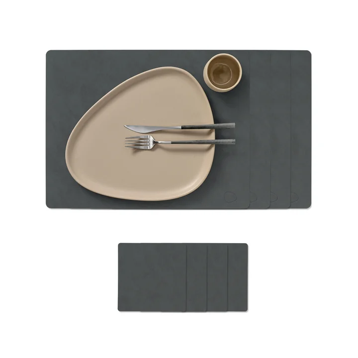 Lind DNA - Square L geschenkset, Nupo antraciet (4 placemats + 4 glazen onderzetters)