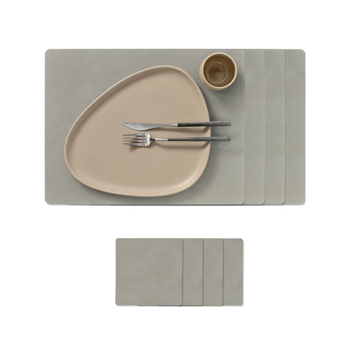 Lind DNA - Square L geschenkset, Nupo lichtgrijs (4 placemats + 4 glazen onderzetters)