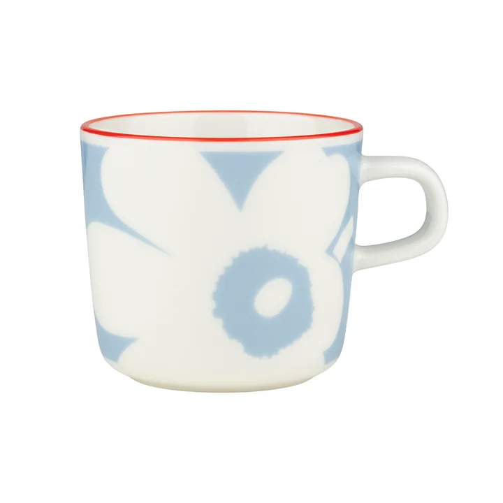 Marimekko - Oiva Juhla Unikko Koffiebeker 200 ml, wit / lt.blauw / oranjerood