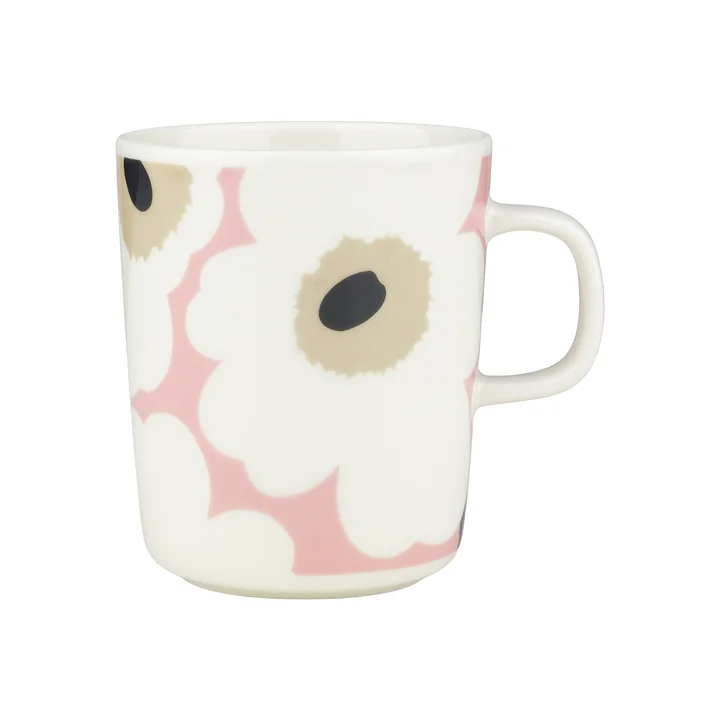 Marimekko - Oiva Unikko Mok met handvat 250 ml, gebroken wit / roze / zand / houtskool