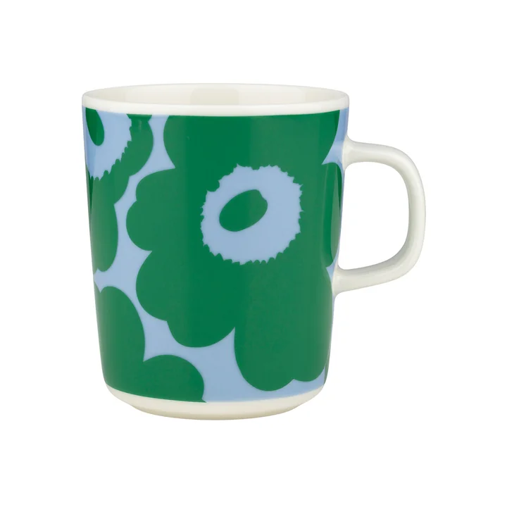 Marimekko - Oiva Unikko Mok met handvat 250 ml, wit / groen / lichtblauw